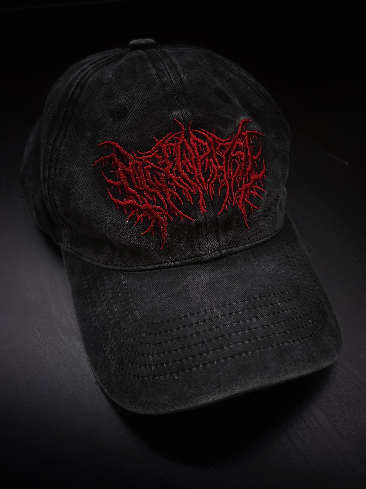Exclusive Metarust Stone Wash Cap – Red Death Metal Embroidered Logo